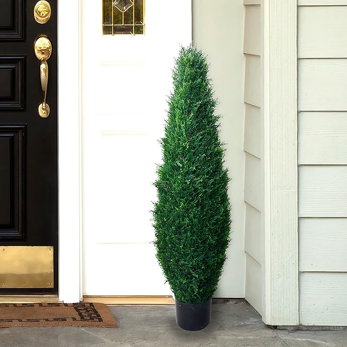 Pure Garden Artificial Topiary - 41" Tall Cypress Tree Shrub - Outdoor Decor - Faux Trees for Planters