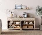 WAMPAT 5 Tier Bookshelf 72" Tall Bookcase with Barn Doors, Large Farmhouse Display Book Shelf with 2 Drawers and Storage Cabinet, Library Wood Bookshelves for Living Room,Kitchen, Light Oak(2PCS)