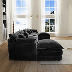 HYJT-H&K 145" U Shaped Cloud Couch Modular Dark Black Sectional Couches for Living Room, Comfy Fluffy Corduroy Oversized Cloud Sectional Couch Large 6 Seat Sectionals Sofa Set Central Console USB Port