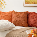 Kevin Textile Maple Leaf Pillow Covers 18x18 Inch Set of 2 Fallen Leaves Embroidery Decor Soft Plush Faux Fur Throw Pillows Pillowcases for Holiday Harvest Decor Sofa Couch Bedroom, Rust