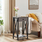 VECELO Tall Nightstand Set of 2,27.6 inch Wooden End Table with Metal X-Frame,Side Table with Drawer and Storage Shelf for Living Room Bedroom Entryway Small Spaces