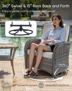 HUMMUH 5-Piece Patio Furniture Set with Fire Pit,Wicker Patio Glider Loveseat Outdoor Swivel Rocker Chairs for Backyard,Poolside,Deck