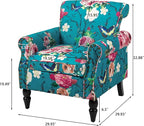 Accent Chair, Upholstered High Back Floral Armchair with Nailhead Trim & Wood Legs, Comfy Wingback Reading Single Sofa Chair for Small Spaces, Living Room, Bedroom (Blue Floral, Set of 1)
