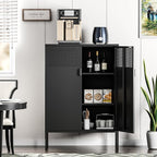 Black Metal Storage Cabinet, Metal Locker Storage Cabinet with Doors and Shelves, 3 Tier Steel Office Storage Cabinet, Metal Sideboard for Home, Office, Kitchen and Coffee Bar