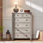 Farmhouse Dressers and Night Stand Set of 3, Wood 43.5'' Tall Dresser and 18'' Wide Chest of Drawers, Roman Column Nightstand Set of 2, Bedroom Furniture Dresser Suites for Living Room, Hallway, Home