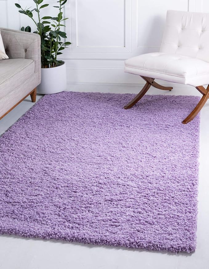 Unique Loom Solid Shag Collection Area Rug (6' 1" x 9' Rectangle, Lilac)