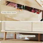 6 Drawers Dresser, Mid Century Modern Dresser for Bedroom, Curved Profile & Fluted Design, Wide Wood Chests of Drawers Storage for Entryway, Hallway, Oak