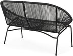 Christopher Knight Home Dessa 3 Piece Patio Furniture Set, Patio Wicker Accent Chair Set of 2 and Loveseat, Metal Frame 4 Seater Outdoor Papasan Lounge Chair Set, PE Rattan Outdoor Bistro Set, Black
