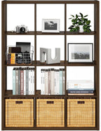Furinno Cubicle Book Shelf, 12-Cube Thick Frame Bookshelf, Reversible Bookcase with Open Back, 14.6 x 43.8 x 58, for Living Room, Bedroom, Home Office, Amber Pine