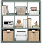 Furinno Cubicle Book Shelf, 9-Cube Thick Frame Bookshelf, Reversible Bookcase with Open Back, 14.6" x 43.8" x 43.8", for Living Room, Bedroom, Home Office, Sage Green