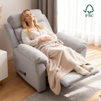 FLEXISPOT XRC6 Nursery Swivel Rocker Recliner with Massage & Heat, Rocking Glider Chair w/ 28" High Back, Comfy Upholstered Armchair for Living Room Nursery, FSC Certified(Ribbed Chenille, Light Grey)