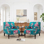 Pia Ricco Floral Accent Chair: Modern Nailhead Trim Armchair with Wood Legs - Upholstered Reading Chair for Living Room, Bedroom, Home Office