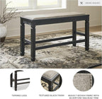 Signature Design by Ashley Tyler Creek Urban Farmhouse Counter Height Upholstered Dining Bench, Almost Black