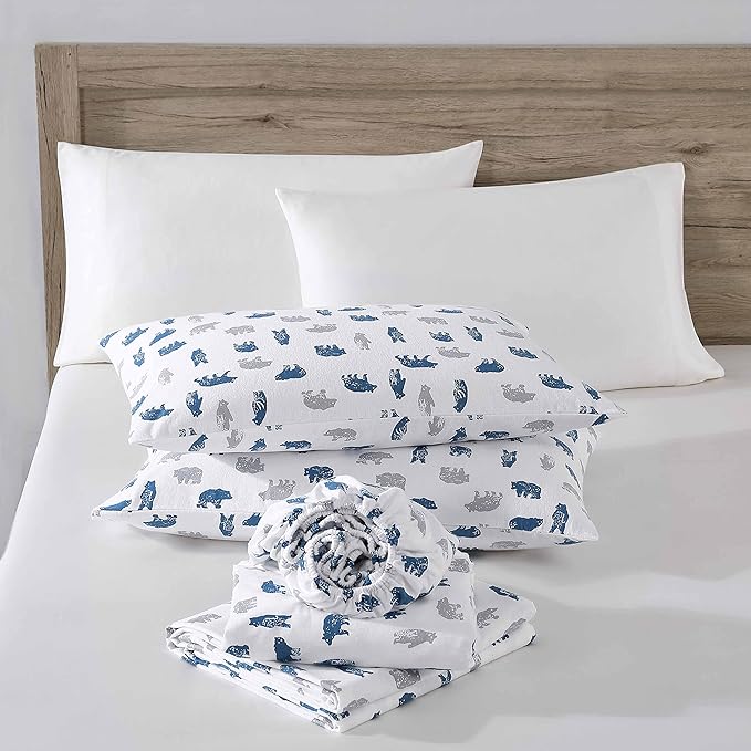 Eddie Bauer- King Sheet Set, Cotton Flannel Bedding Set, Brushed for Extra Softness, Cozy Home Décor (Bear Mountain Grey, King)