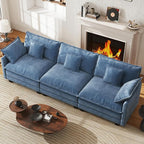 WorthFurni 111.4” Cloud Couch, Modular Sectional Sofa, Comfy Modern 3-Seater Couches with Pillows & Upholstered Deep Seat Cushion for Living Room Apartment Bedroom (Blue)