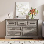 LGHM 7 Drawers Dresser for Bedroom, 54" Wide Chest of Drawers with Smooth Gliding Drawers, Gray Wood Dresser, Sturdy Storage Dressers Organizer with Metal Handles for Home Office, Farmhouse, Nursery