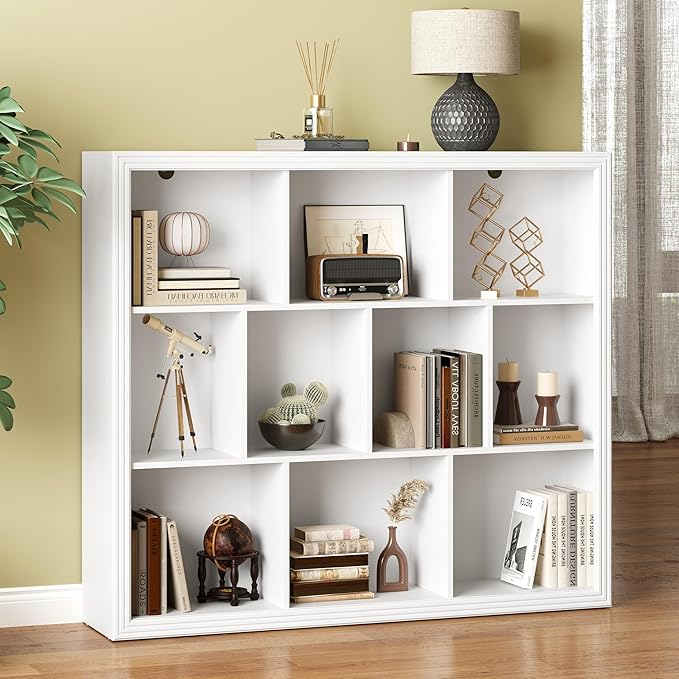 Book Shelf with 10-Cube, 43” Wide Bookshelf with Anti-Tip Device, 38” Tall Open Bookcase, Modern Display Organizer Book Case for Home Office, Entryway, Living Room, Bedroom, Study Room