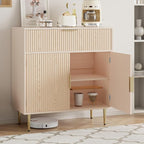 Coffee Bar Cabinet with 2 Doors & Drawer, Sideboard Buffet with Adjustable Shelves, Accent Liquor Storage Cabinet, Fluted Cabinet with Gold Hardware, Console Table for Living Dining Room, Oak