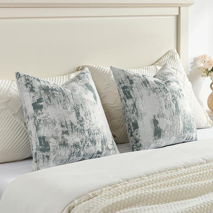 FUTEI Teal White Decorative Throw Pillow Covers 12x20 Inch Set of 2,Soft Faux Cashmere Jacquard - Textured & Cozy Pillow Case,Modern Home Decor for Couch Bed Living Room