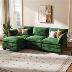 KKL 91.3" Modular Sectional Sofa, L-Shaped 4 Seater Cloud Couch with Ottoman, Chenille Modern Sectional Couches for Living Room, Apartment, Green