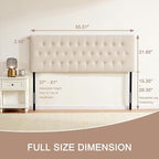 Tufted Upholstered Headboard Full Size, Solid Wood Head Board with Durable Metal Legs, Adjustable Height Full XL headboard from 37” to 51” Fabric Headboard in Modern Button Design, Beige