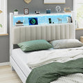 VINGLI Queen Size Headboard Only, Adjustable Upholstered Headboard with 2 Tier Shelves and Pegboard with Charging Stations and LED Lights, Modern Bed Headboard with Storage for Bedroom Decor