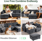 109'' Modular Sectional Sofa, L Shaped Couch with Storage Ottoman, Comfy Cloud Sofa with Deep Seat, 4 Seat Convertible Sectional Couches for Living Room (Gray, Low Legs 1.97")
