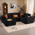 Weaxty Boneless Sectional Couch, U Shaped Modular Cloud Couches with Chaise, Plush Corduroy Memory Foam Deep Seat Floor Sofa, No Assembly Required，Black