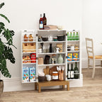 ARTPOWER 45'' Kitchen Pantry Cabinet, 4 - Layer Storage Cupboard with Adjustable Shelves for Storage Cabinet Pantry, Food Pantry Cabinet for Kitchen, Dining Room and Living Room,Gold Legs, White