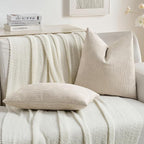 FUTEI Beige Chenille Decorative Throw Pillow Covers 22x22 Inch Set of 2,Soft Cozy Striped Geometric Patterns Cushion Case,Modern Home Decor for Couch Bed Living Room
