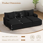 Vesgantti 108" Sectional Sleeper Sofa, 6-Seater Oversized Modular Cloud Couch with Movable Ottoman, Corduroy Large Sofa Bed Convertible Deep Seat Couches for Living Room, Bedroom and Apartment, Black