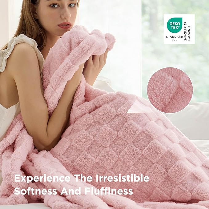 Bedsure GentleSoft Blankets Queen Size for Bed - Super Soft Cozy Blanket for Women Men Girls, Large Fuzzy Fleece Throw for Bedroom Decor, Blush Pink, 90x90 Inches