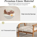 KCC Mid-Century Modern Linen Fabric Accent Chair, Upholstered Leisure Chair Comfy Reading Side Chair with Armrest and Solid Wood Frame for Living Room Bedroom Balcony(Beige)