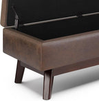 SIMPLIHOME Owen 48 inch Wide Mid Century Modern Rectangle Rectangular Storage Ottoman in Distressed Chestnut Brown Vegan Faux Leather, Assembled, For the Living Room, Entryway and Family Room