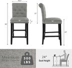 GOTMINSI 24 Inch Bar Stools for Kitchen Island, Set of 2 Fabric Barstools Upholstered Back Counter Bar Stools with Button Tufted Decoration Leisure Style Wooden Bar Chairs(Grey)