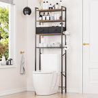 Over Toilet Bathroom Organizer with 2 Storage Cubes, 4-Tier Adjustable Metal Toilet Storage Shelves for Towels, Toilet Paper, Toiletries, Easy Assembly Freestanding Small Space Saver