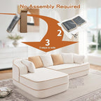 Cloud Sectional Sofa Modern Boneless Couch for Living Room, Comfy Deep Seat Comfy Teddy Fabric Double Sofa Chaise No Assembly Required (White, 106" L Shape with Left Facing)