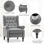 Mid Century Wingback Recliner Chair for Adults, Modern Linen Fabric Push Back Recliner Chairs with Button Tufted Upholstered Back & Footrest, Manual Recliner Chais for Living Room, Nursery, Gray