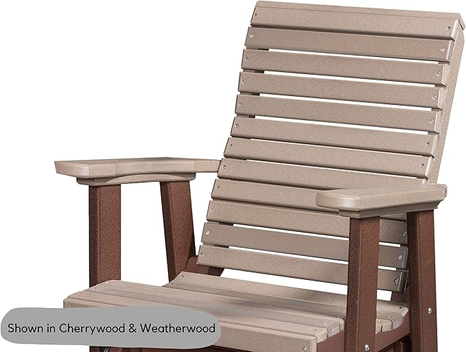 DutchCrafters Modern Horizontal Slat High Back Poly Glider Chair Outdoor Patio Furniture (White & Aruba Blue)