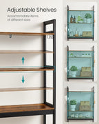 SONGMICS Over-The-Toilet Storage, 3-Tier Bathroom Organizer Over Toilet with Adjustable Shelves, Hooks, Bamboo, Freestanding Space Saver Bathroom Shelves, Rustic Brown and Ink Black UBTS012B01