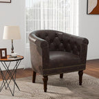 Pia Ricco Faux Leather Barrel Accent Chair, Comfy Club Armchair with Solid Wood Legs, Upholstered Single Sofa Chair for Living Room Bedroom/Reading Room, Chocolate