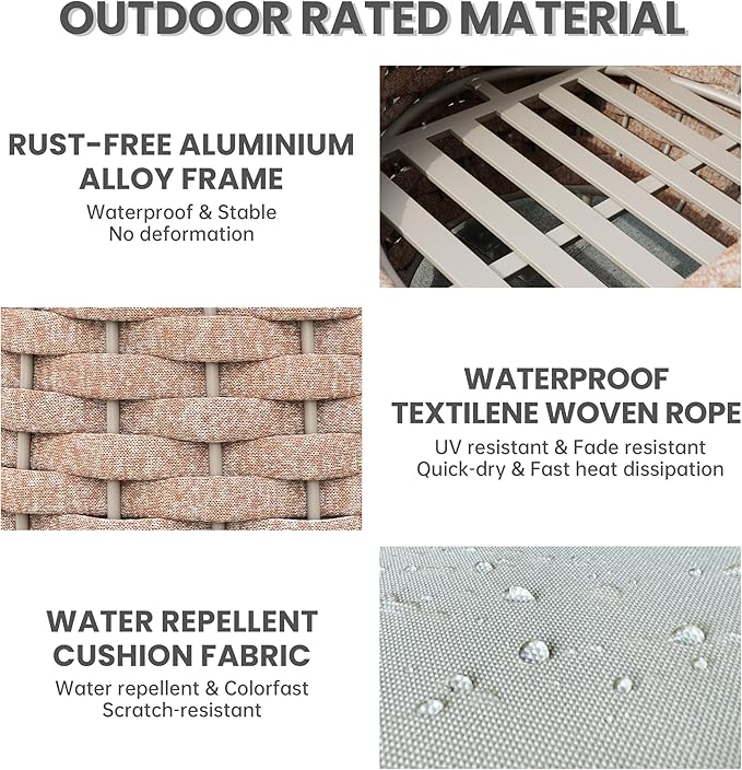 4 Piece Aluminum Patio Furniture: Hand Woven Rope Sofa - Modern Outdoor Sofa Seating with Cushion - All Weather Patio Set for Deck, Yard, Garden, Poolside, Hotel - Terracotta