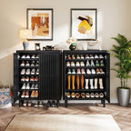 Tribesigns 6-Tier Farmhouse Shoe Cabinet with Shutter Doors, Wooden Shoe Organizer Rack with Adjustable Shelves, Modern Large Hidden Storage Furniture for Entryway, Hallway (Black)