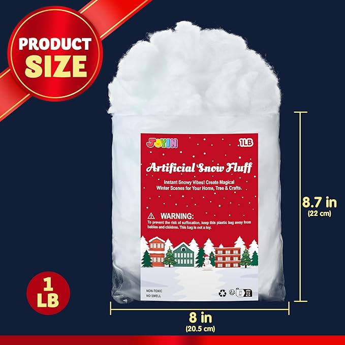 JOYIN 1 LB Fake Snow Cotton Christmas Decorations, Soft Snow Blanket for Christmas Village Accessories Indoor Winter Artificial White Clouds Craft Indoor Home Decor Tree Snowman Scene Display