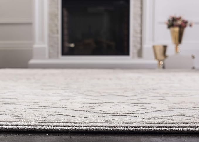 SAFAVIEH Area Rug 8x10 - Reflection Collection - Large - Light Grey & Cream, Non-Shedding & Easy Cleaning, Ideal for Living Room, Bedroom, Dining Space (RFT665C)