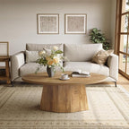 Oval Coffee Table, 47-Inch Living Room Table with Polygonal Pedestal, Modern Center Accent Furniture, Child-Friendly, Easy to Assembly, Yellowish Brown