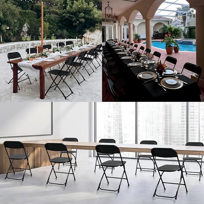 SEALAMB Plastic Folding Chairs 10 Pack, Black Commercial Portable Indoor/Outdoor Chairs for Home Office, Wedding, Events Parties with Steel Frame, 350lbs Capacity (Black-Plastic, 10 Pack)