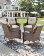 Patio Wicker Chairs Outdoor Furniture Chair - Set of 4 Outside All Weather Lawn Dining Brown Rattan Armchair with High Back&Deep Seating for Deck Porch Balcony Backyard Garden - Beige