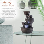 Alpine Corporation WIN1138 13" Indoor Tabletop Tiering Bowls Water Fountain with LED Lights – Cascading Water Feature for Home, Office, Meditation, and Relaxation, Dark Gray