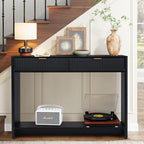 Entryway Table with Storage, Narrow Console Table with Drawers, 43.3' Couch Table Behind Sofa Long and Skinny for Living Room TV, Hallway Entrance Foyer, Mid Century Modern Black Fluted Console Table
